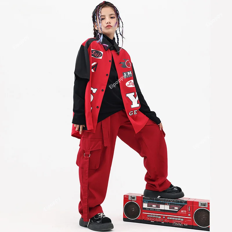 Hip Hop Girls Street Dance Jacket Cargo Pants Boys Shirt Joggers Clothes Sets Kids Blouse Streetwear Child Jazz Costumes Outfits