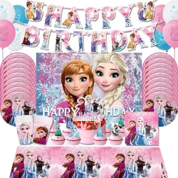 MINISO Pink Frozen Queen Girl Birthday Party Decoration Elsa&Anna Balloon Tablecloth Plates Cups Baby Shower Party Supplies