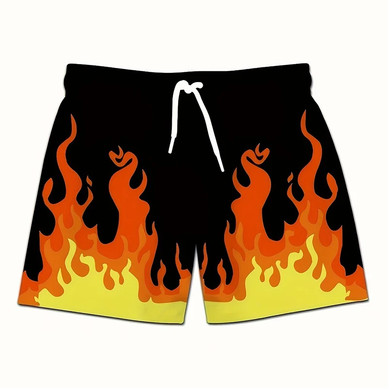 Kids Cartoon Flame 3D Print Boys Swim Trunks Elastic Waist Beach Shorts Boy Swimwear Summer Fashion Street Children's Clothing