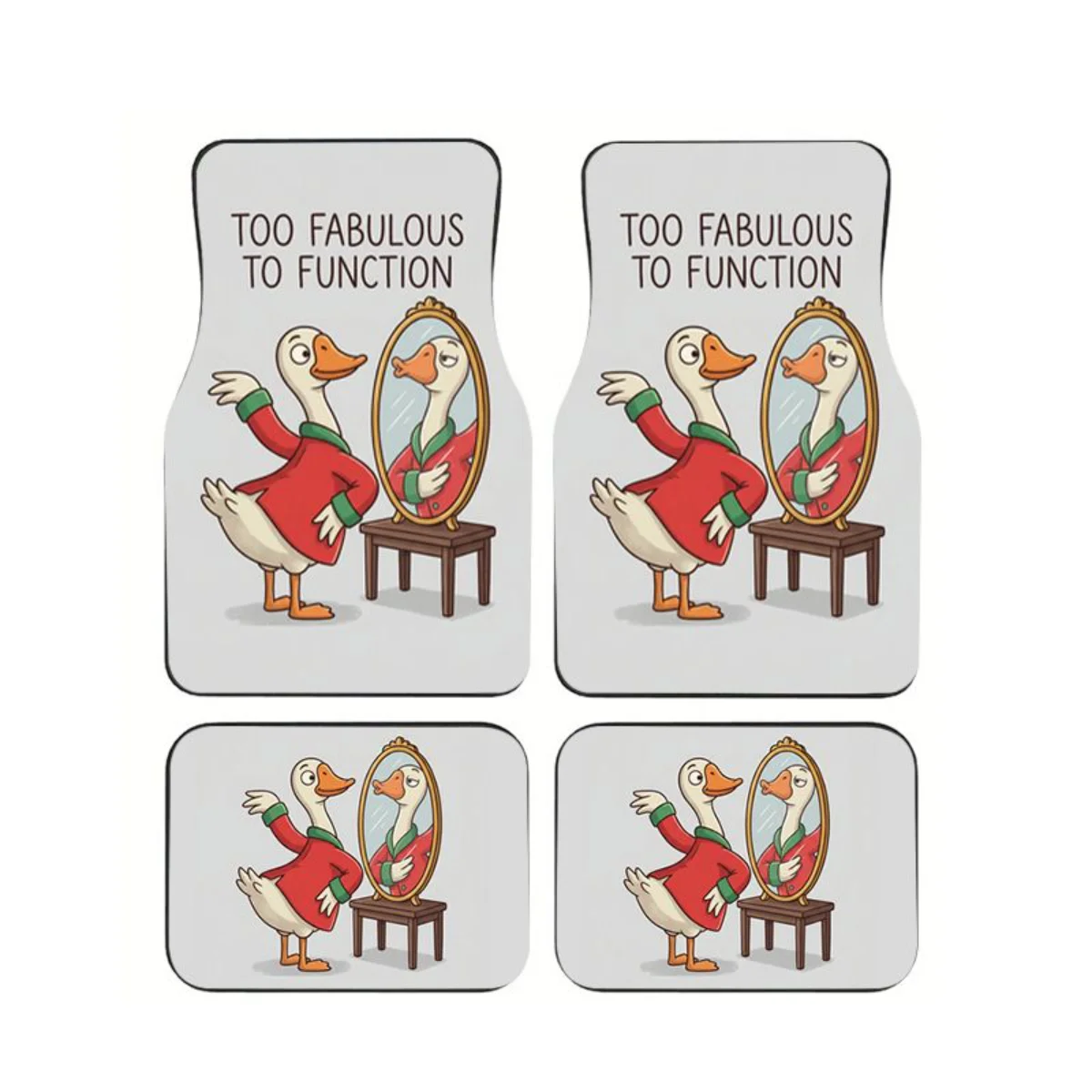 4Pcs Duck Look Into Mirror Car Floor Mats Funny Quote Anti-Slip Wear Auto Foot Carpet Set Interior Accessories For SUV Truck
