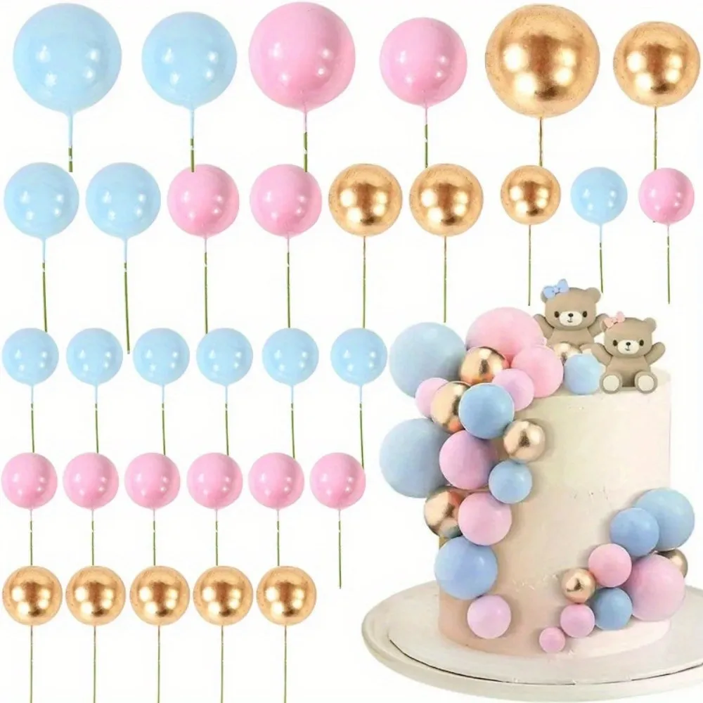 32pcs/set Spherical Cake Decoration, Pink Gold Pearl Ball, Cake Baking Insert, Suitable For Birthday Party, Wedding Decoration