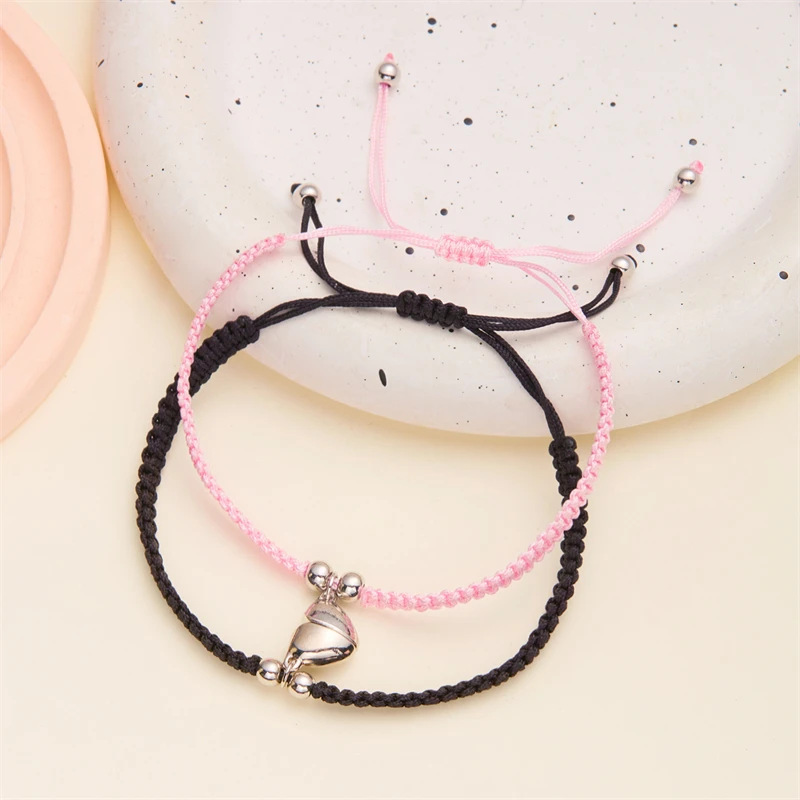 2 Stück einfache handgemachte Paar Armband für Frauen romantische Herz magnetisch passende Armband Charme Bestie Freundschaft Schmuck Geschenke – Detail 5
