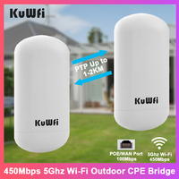 KuWFi 450Mbps Outdoor Bridge 5GHz Wireless Wi-Fi Signal Extender CPE Router PTP Up to 1-2KM AP Repeater Mode 8dBi Panel Antenna