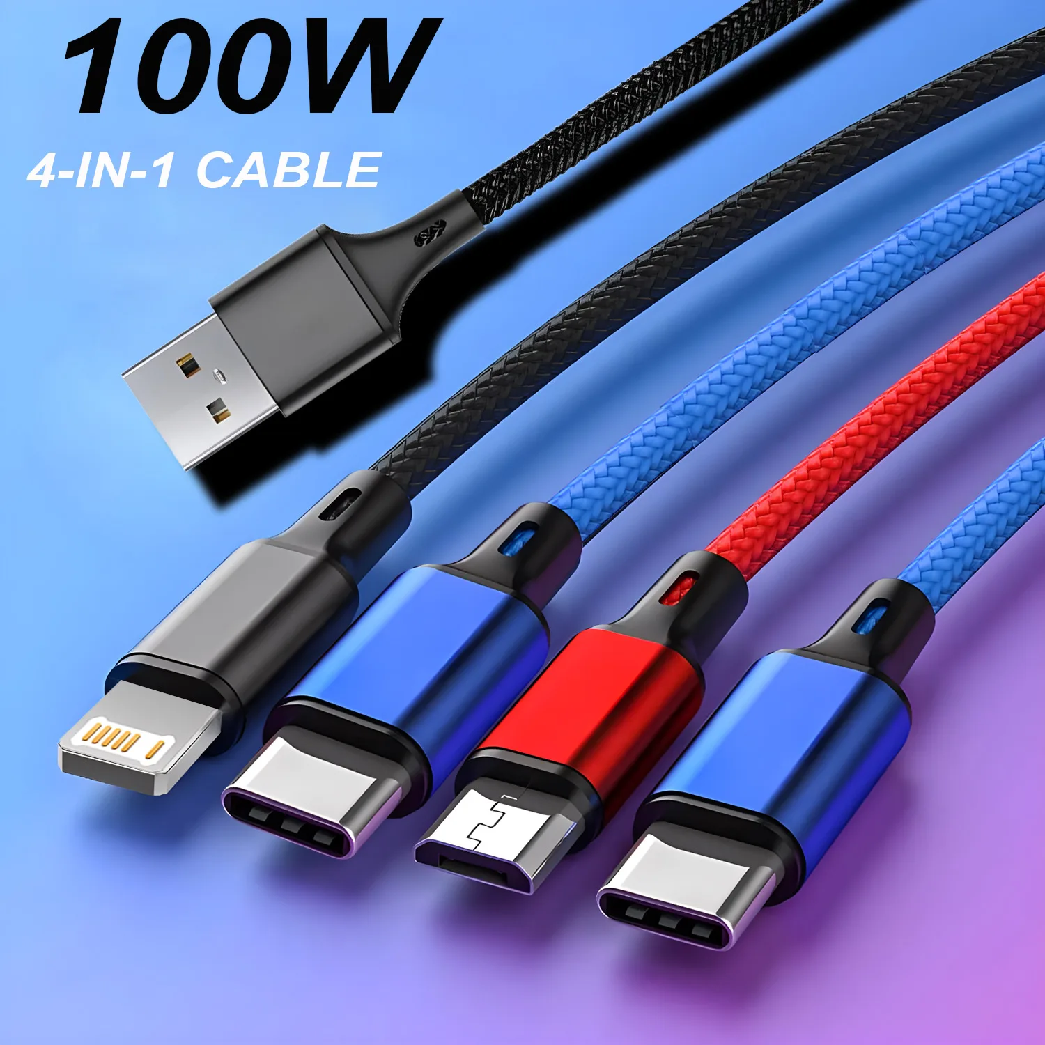 4 In 1/ 3 In 1 Micro USB Type C Fast Charging Cable 3A Quick Charge Phone Data Line Cord For Iphone 15 14 Xiaomi Huawei USB C