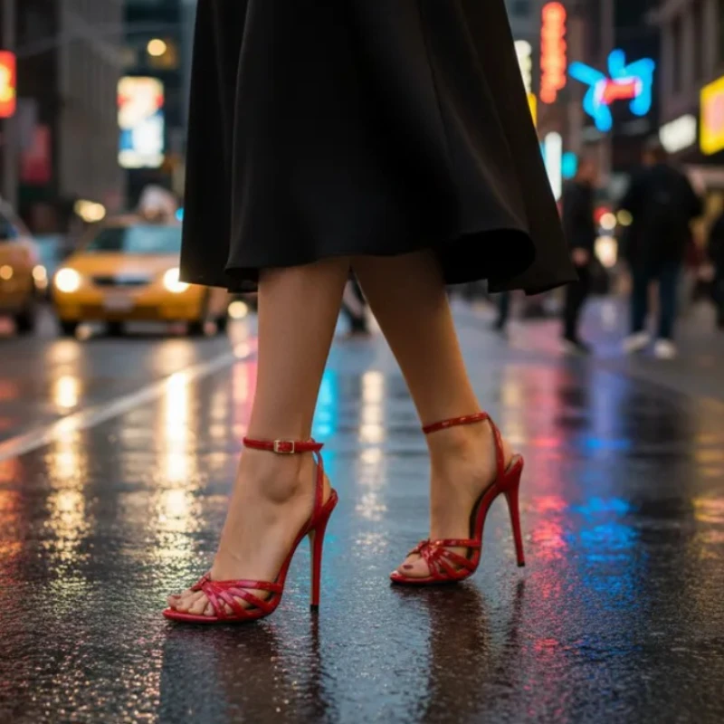 Mujer Stilettos Sandals Summer Cross Strap Women Shoes 15cm Thin Heels Red Sandalias Drag Queen High Pumps Big Size Red Black