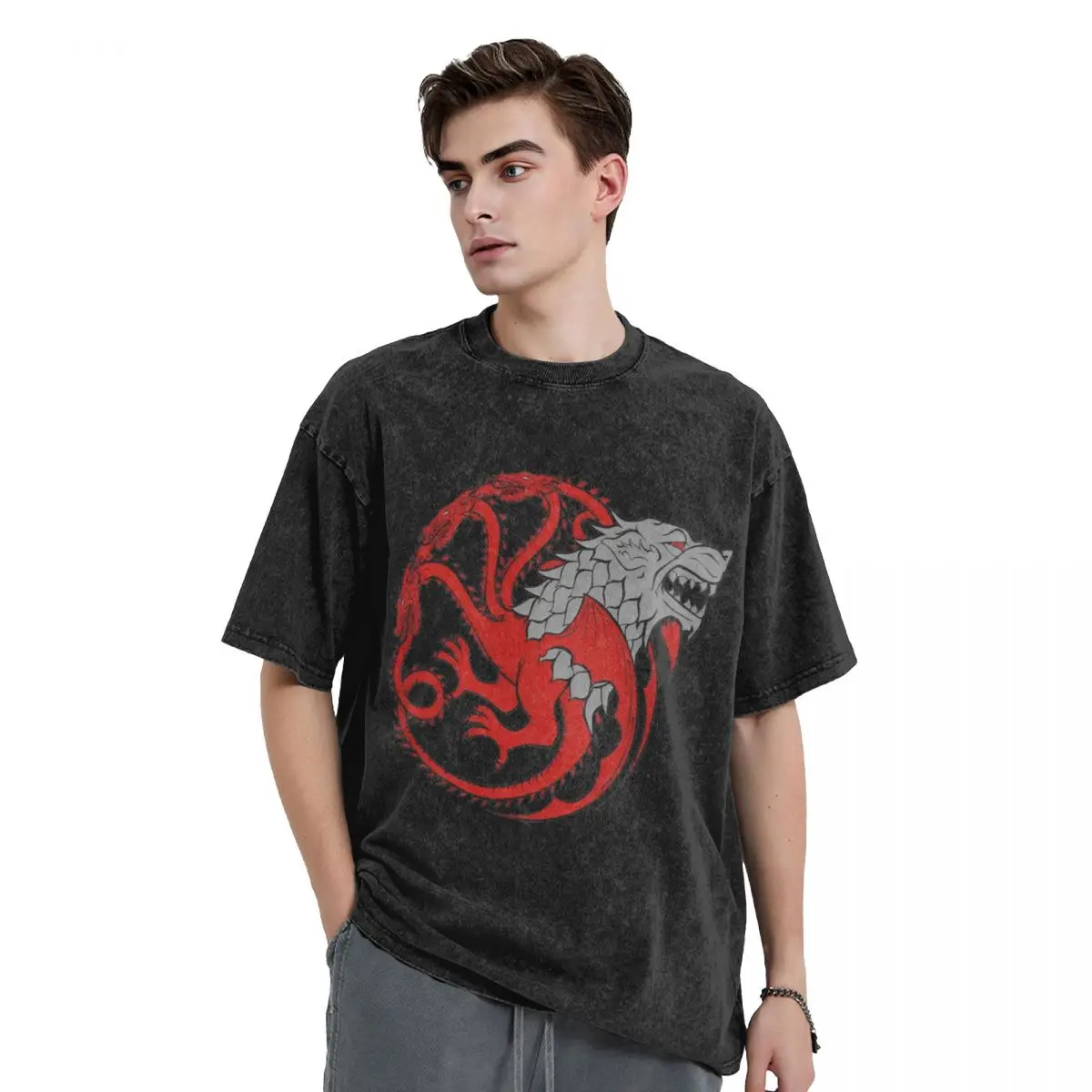 Houses Mother Of Dragon Targaryen Stark Washed T Shirt Streetwear T-Shirts Tees Tops for Men Women Short Sleeve Graphic Printed