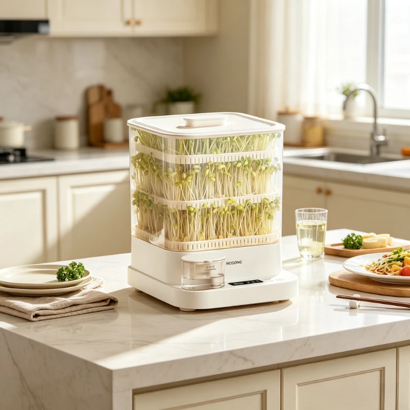 Automatic Bean Sprout Maker Smart Home Sprouting Machine Food Grade Compact Mung Bean Grower for Kitchen All Season 콩나물 재배기