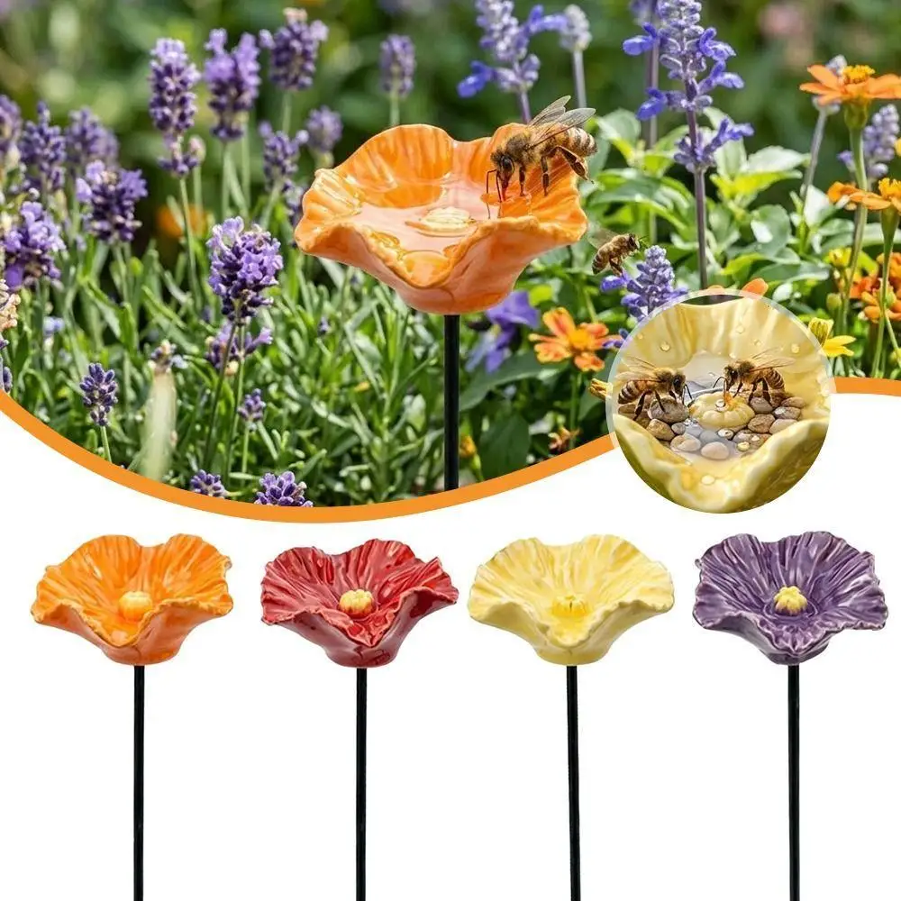 Bee Water Feeder, Portable Drinking Fountain Holder Bee Watering Station, Creative Resin Flower Bird Waterer Household