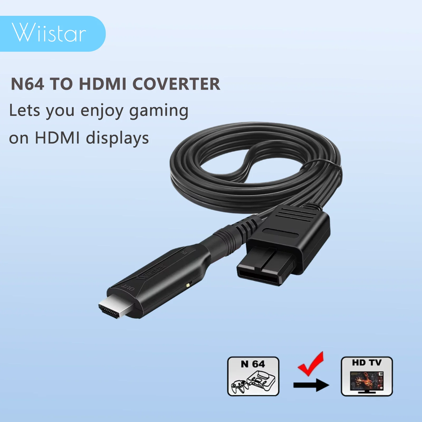 

Wiistar N64 to HD Adapter Cable 1m - Digital HD Video/Audio Converter for Nintendo 64, USB Powered, Supports 480i/480p/576i