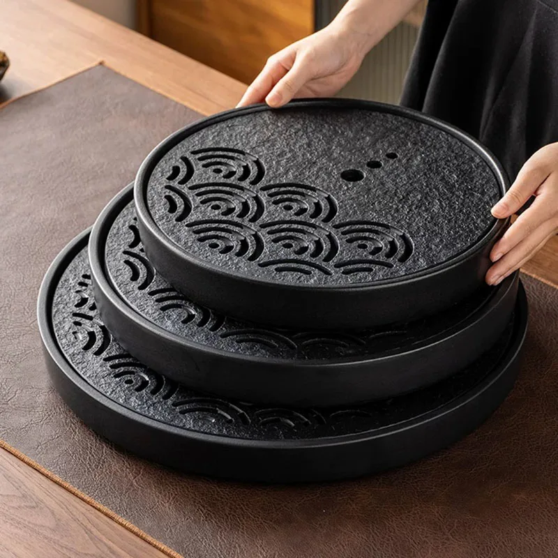 ^Coasters Hospitality Tea Tray Round Ceremony Accessories Valet Drip Drainage Tea Tray Office Ceramic Bandejas Home Decorationgs