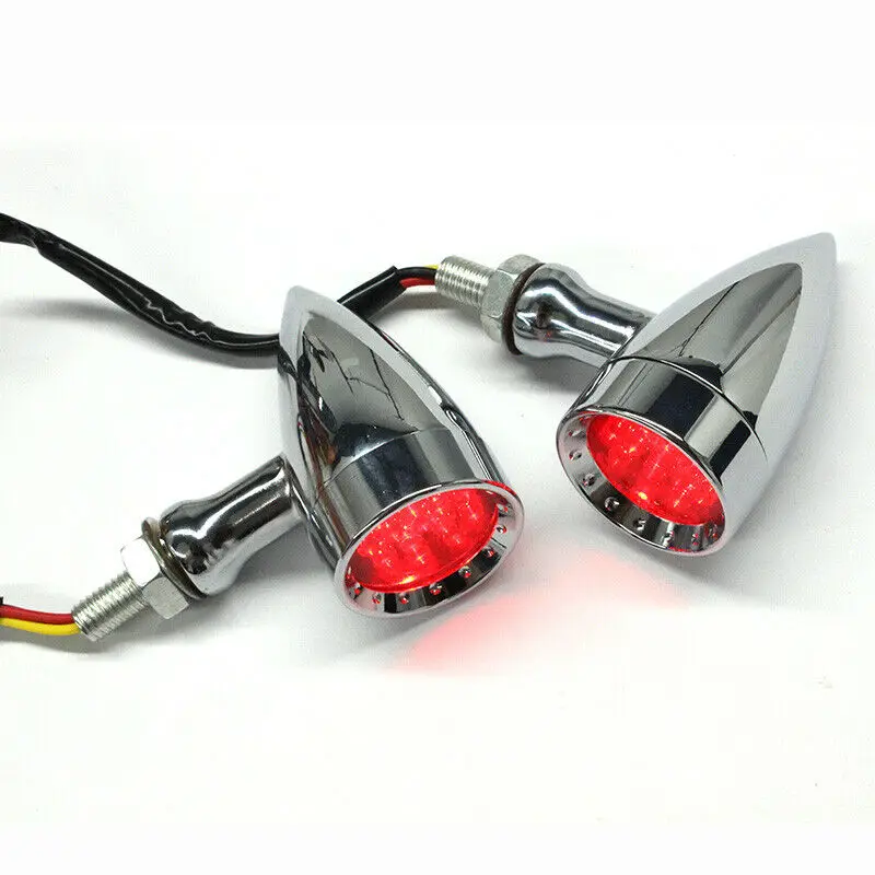 2Pcs Chrome Motorcycle LED-Bullet Red Brake Blinker Turn Signal Tail Light for Honda Yamaha Motorbikes