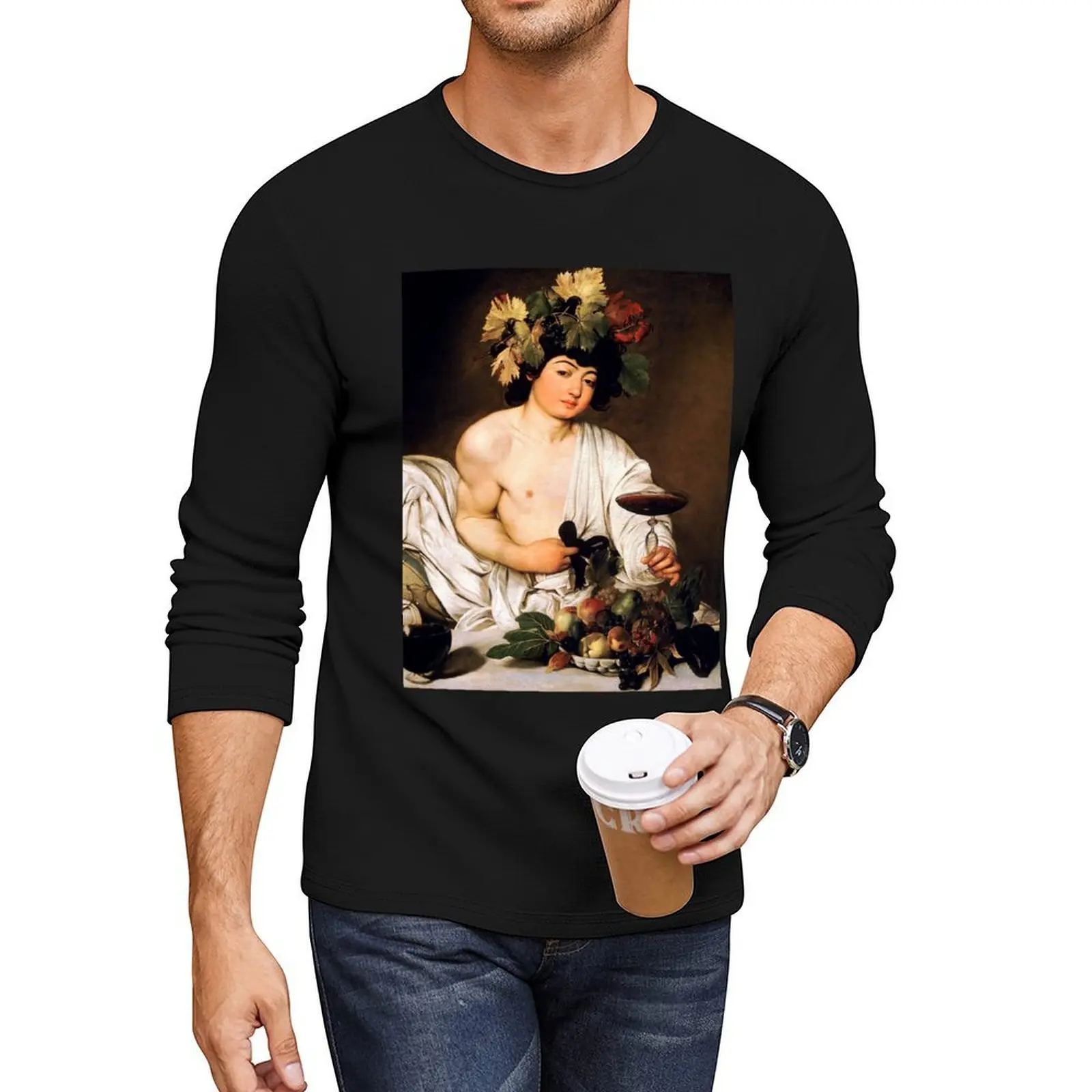 

Enhanced High Res Caravaggio Bacchus 1596 Long T-Shirt anime clothes custom t shirts black t shirts mens graphic t-shirts funny