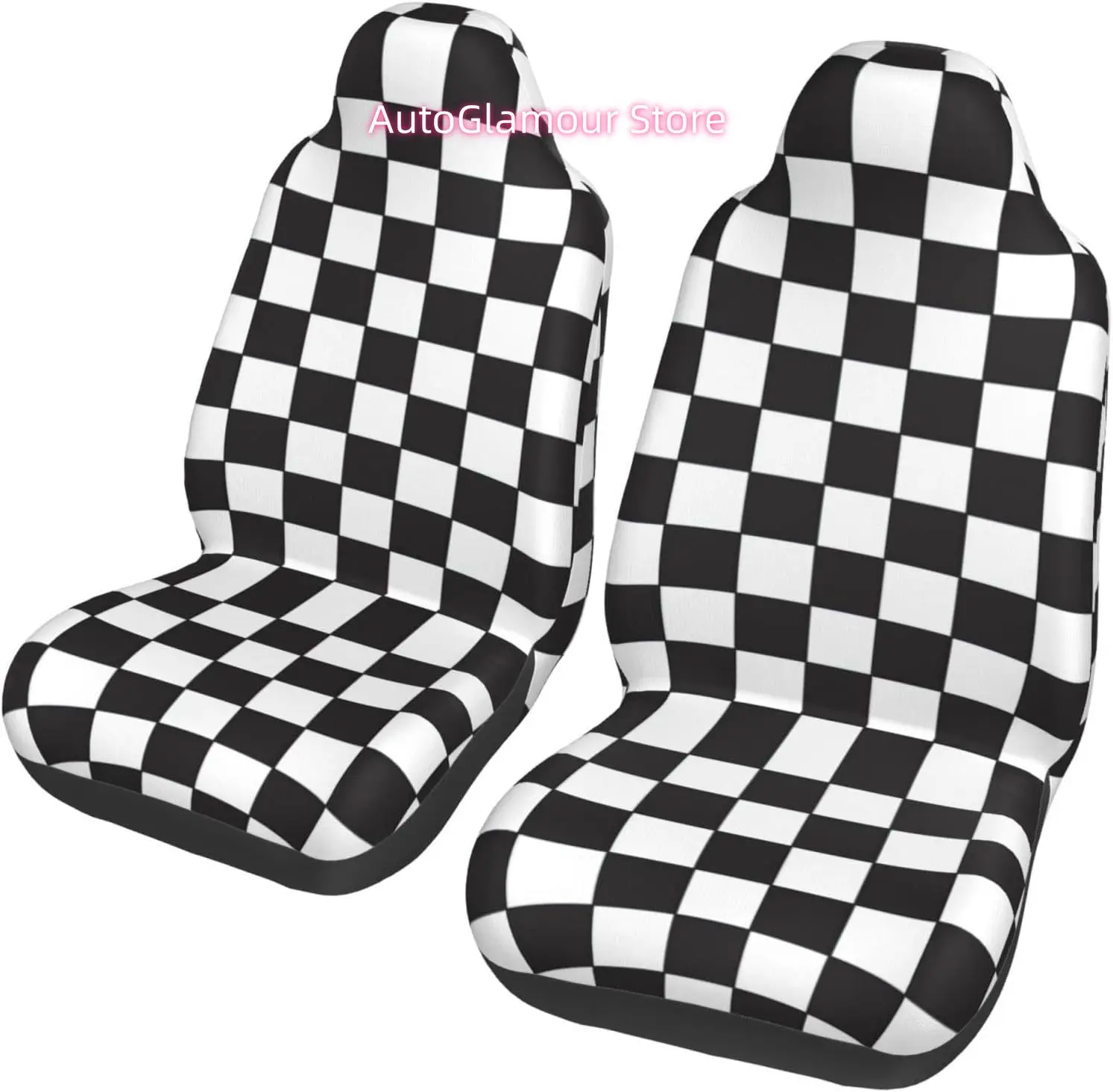 Black White Checkerboard Pattern Car Seat Covers 2 Pcs Set Vehicle Front Seats Protector Auto Interior Accessories Protetors Car