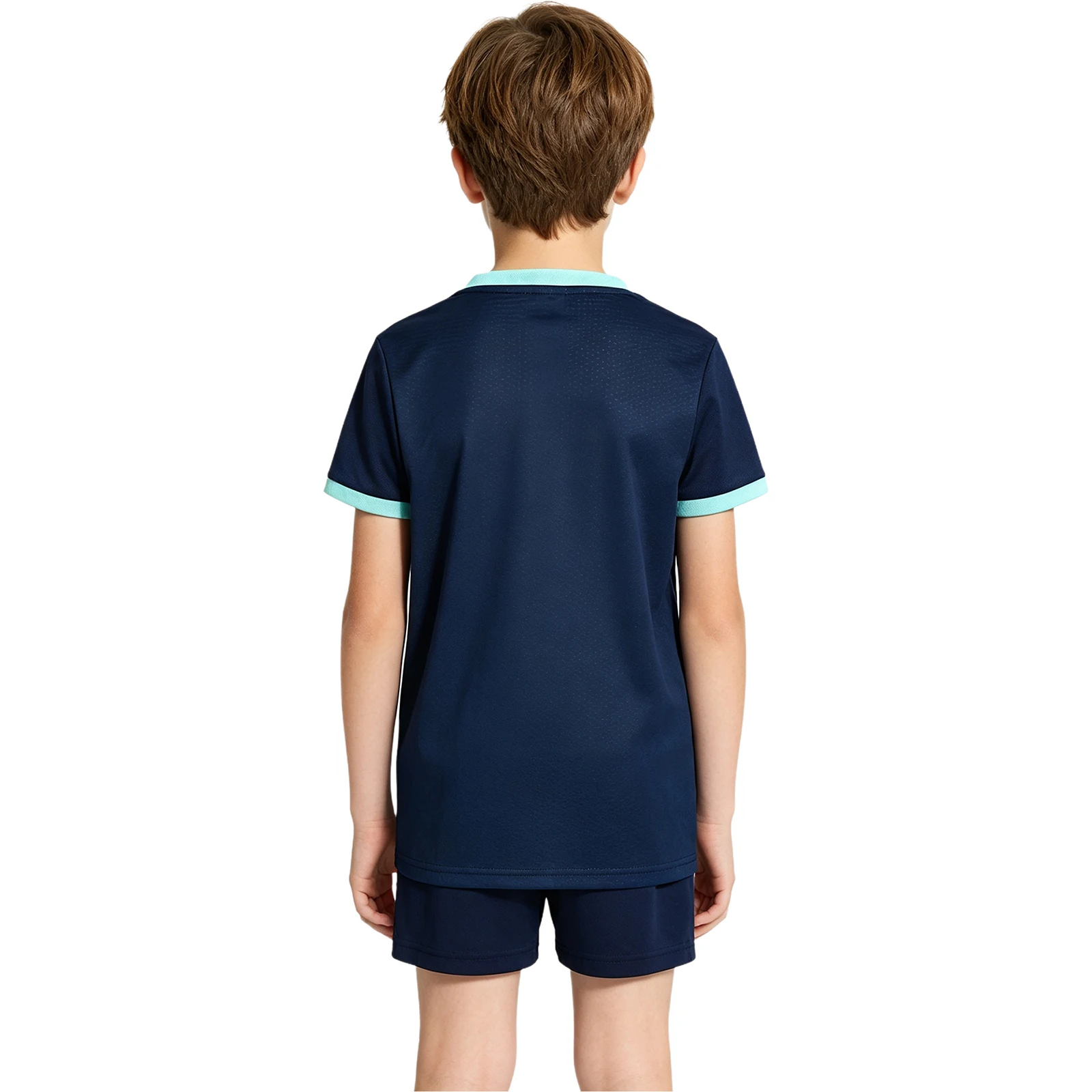 Kids Boys Girls Quick-dry Soccer Uniform Kit Short Sleeve V-neck Printed Contrast Color Jersey with Drawstring Shorts Set view 3