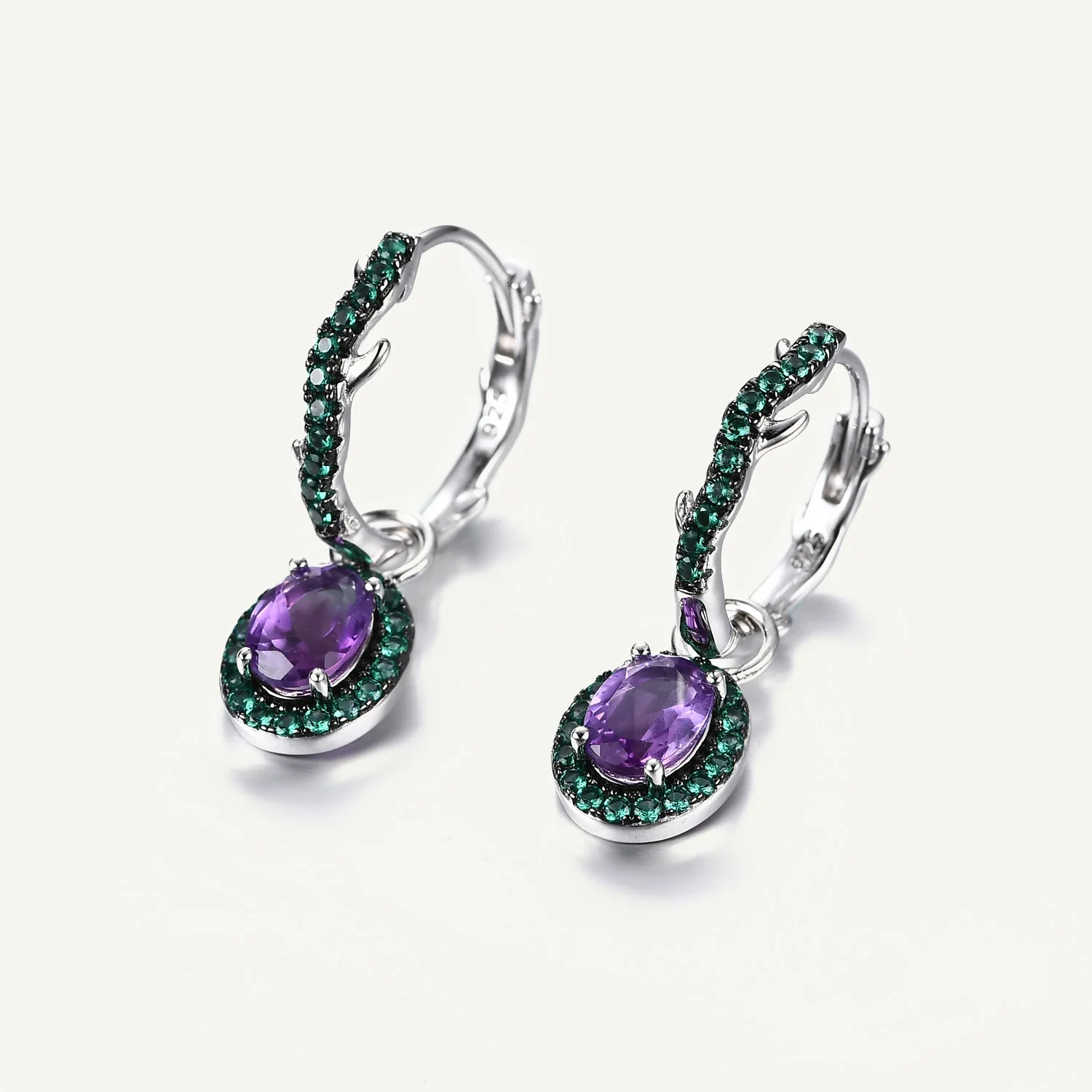 GEM\'S BALLET Christmas Design Amethyst Brambles Gemstone Earrings Sets For Women Solid 925 Sterling Silver Luxury Kite Earring
