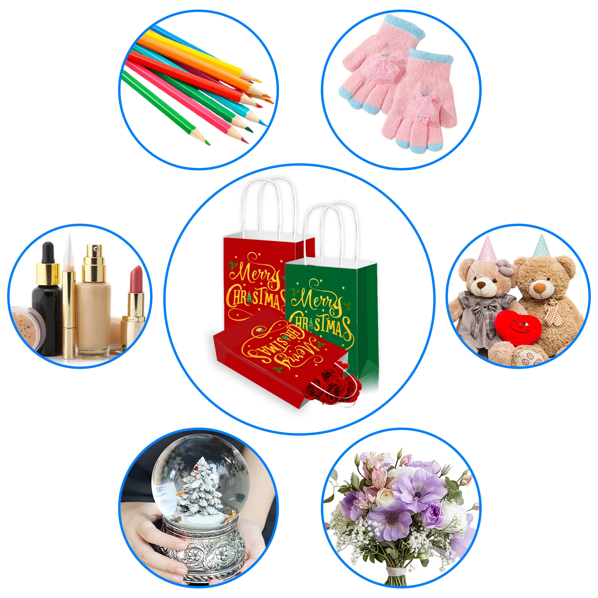 4/20/40 قطعة عيد الميلاد كرافت حقائب للهدايا مع مقابض سانتا كلوز عيد ميلاد سعيد أكياس ورقية لقضاء عطلة حفلة المفضلة شنطة هدايا #5