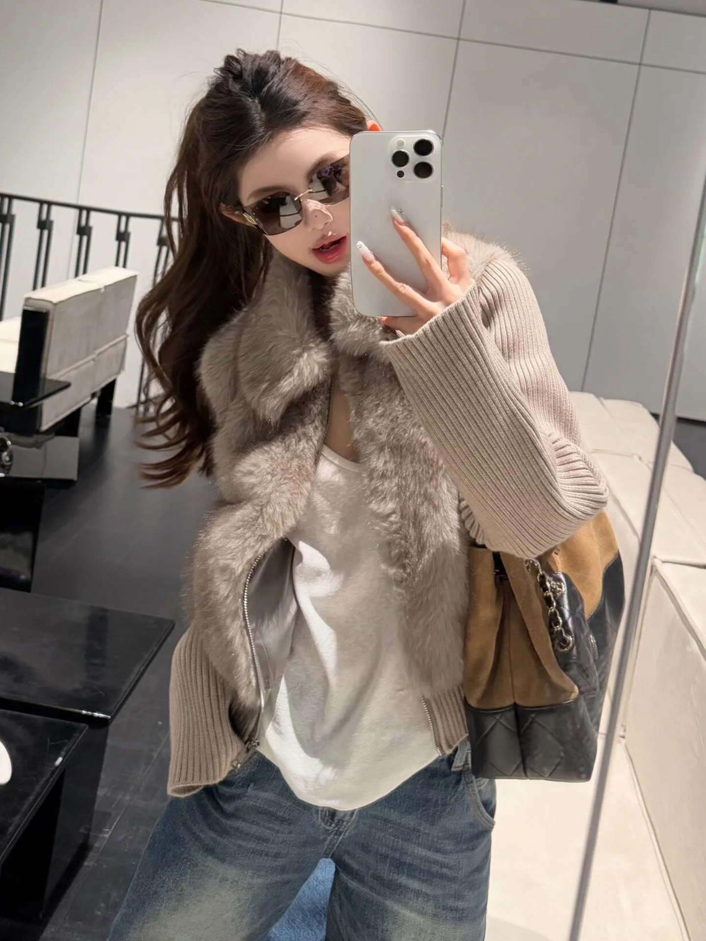 Casacos de pescoço de pele sintética das mulheres carnaval completo elegante único turn-collar regular fofo workwear emagrecimento peles meninas magro-encaixe ins