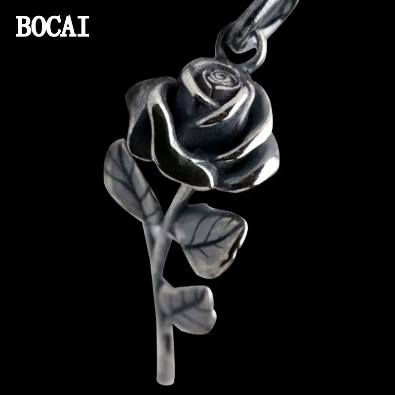 BOCAI New S925 Silver Vintage Lonely Rose Pendant Valentine's Day Gift for Girlfriend