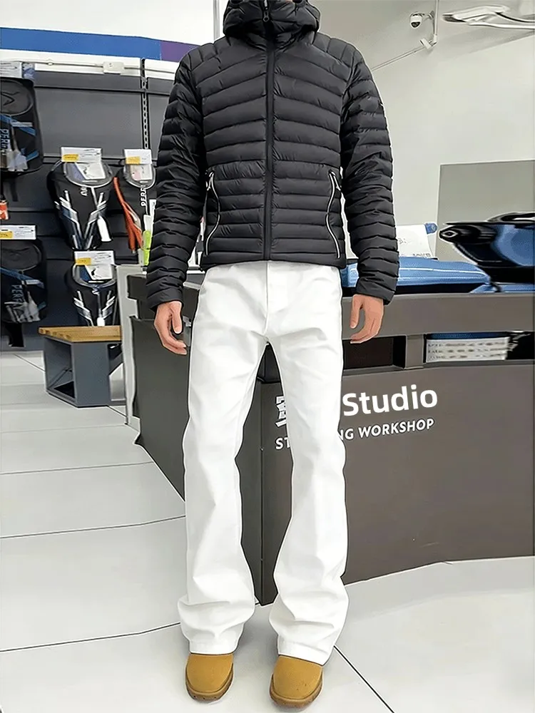 

Cleanfit White Slim Fit Men's Jeans American High Street Vibe Knife Straight Leg Micro Flare Long Trousers Youth Trend