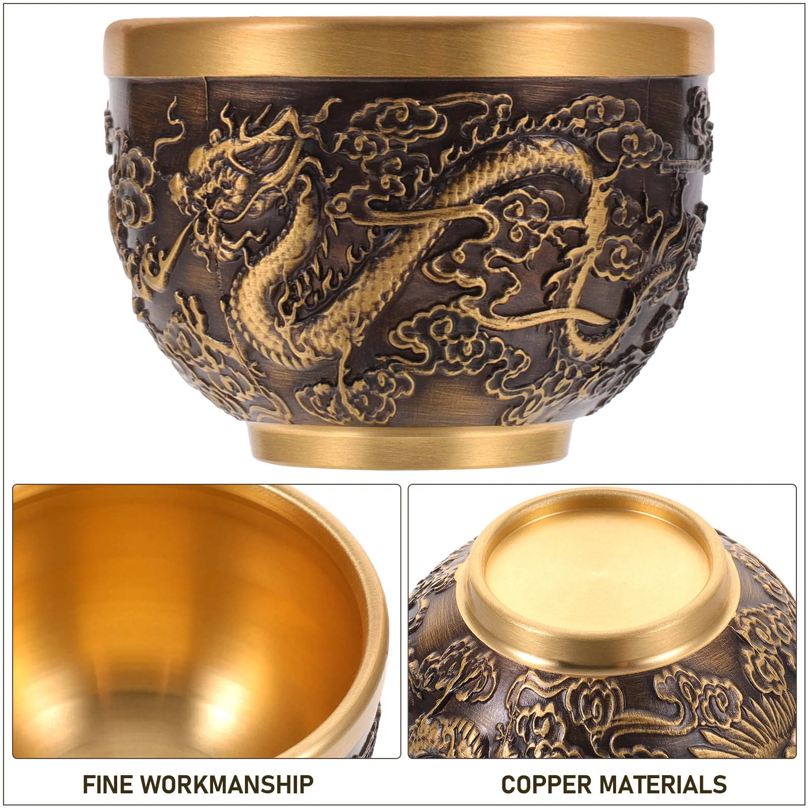

Exquisite Copper Tea Household Multi- Water Cup Retro Metal Vintage Decorative Dragon Pattern Kungfu Cup Chinese