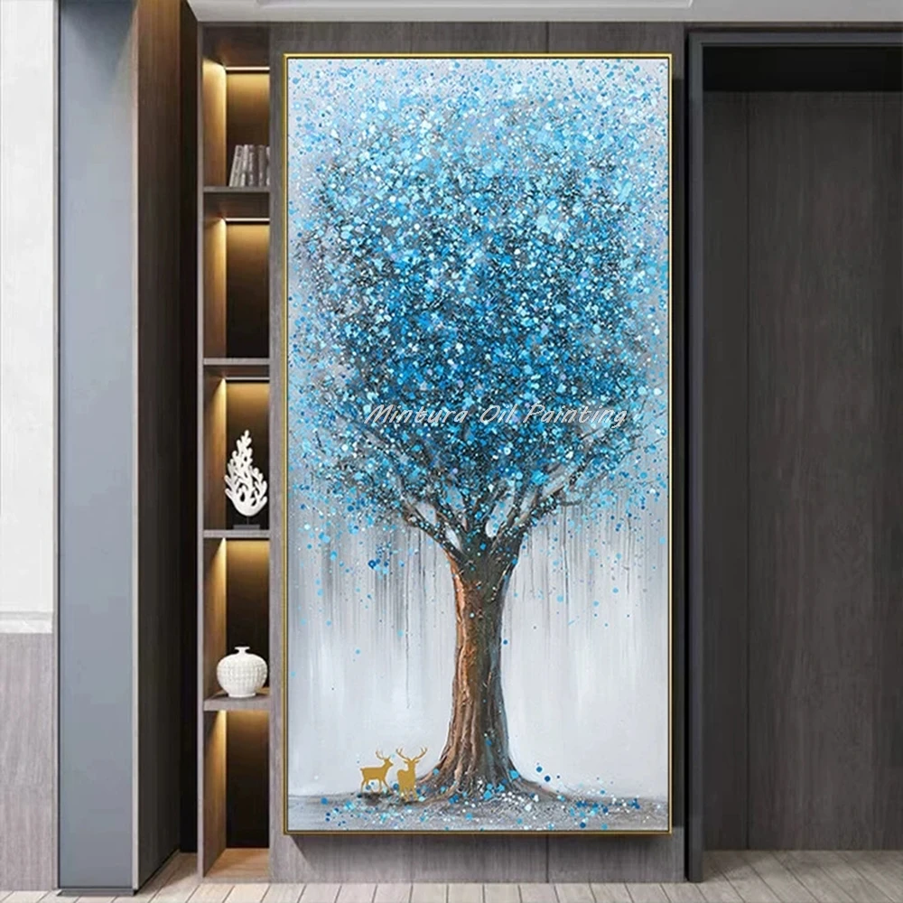 Mintura,Handpainted Tree Oil Painting on Canvas Modern Room Decoration Home Decor Nordic Abstract Flower Poster Wall Art Picture