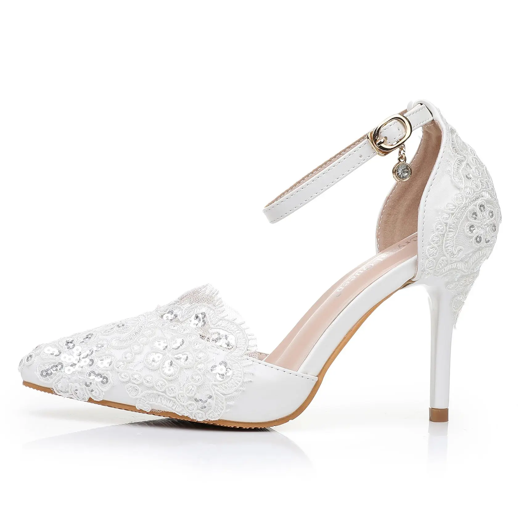 Crystal Queen Sandals White Square Lace Bridal High Heels Women Dress Shoes Party Wedding Shoes