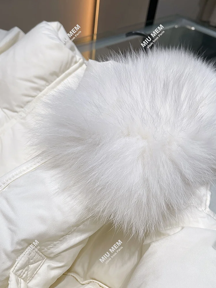 High-End Winter Women's down Jaet Coat Thi Warm Fur Collar Hooded Coat MIU MEM Brand Commute Sle Pure Color Chinese Origin