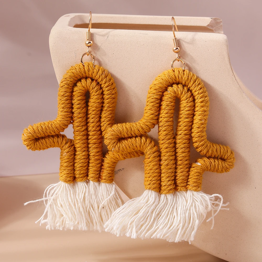 Aihua handgemachte gestrickte Regenbogen Kaktus Ohrringe für Frauen Mädchen schöne gehäkelte Wüste grüne Pflanze Ohrringe Sommers chmuck Geschenke – Detail 4