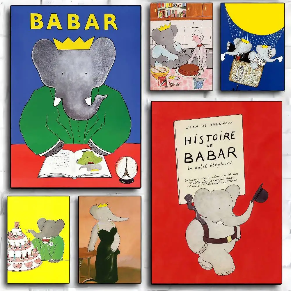 Elephant Babar France Fairy Tales Vintage Posters Sticky Whitepaper Prints Posters Artwork Posters Wall Stickers