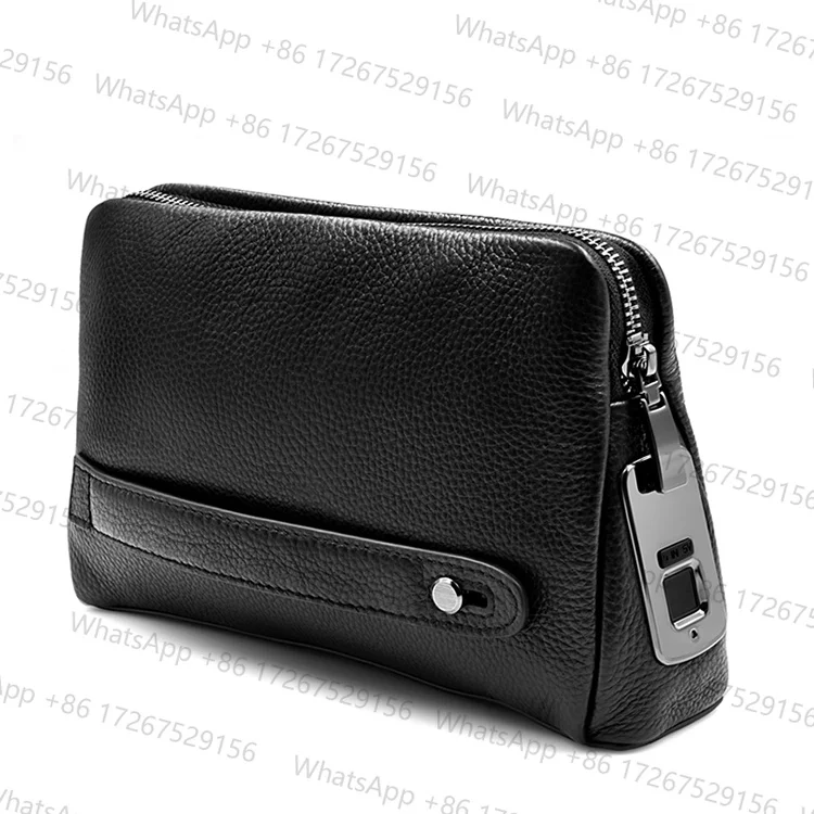 Men's Fingerprint Lock Bags for Men: Leather Hand Bag, Male Long Money Wallet, Mobile Phone Pouch, Men's Messenger Bag, Anti-The