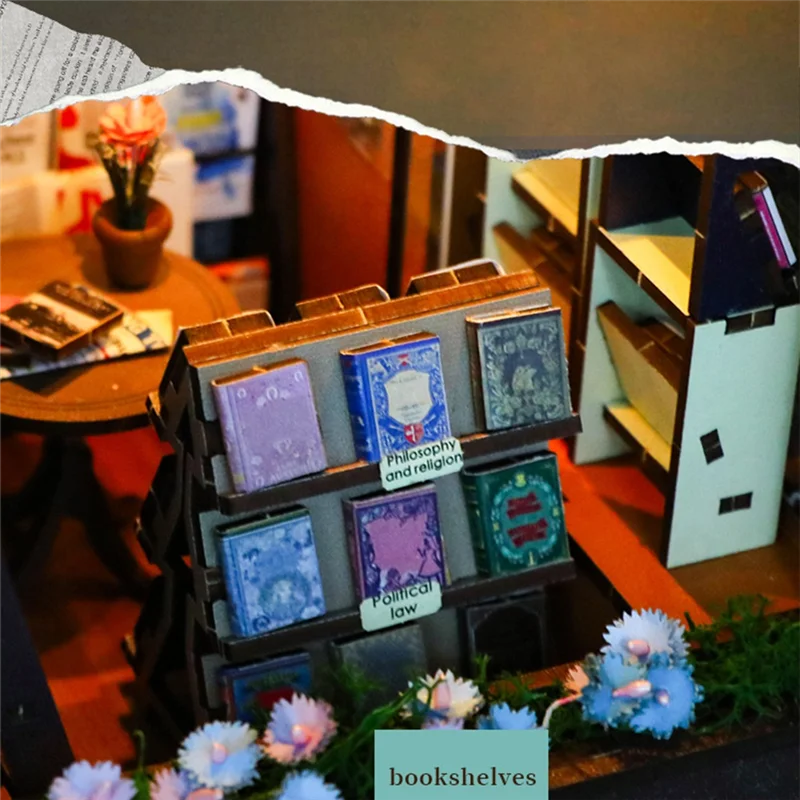 DIY книжный уголок, комплект 3D деревянная головоломка, вставка для книжной полки, декор, сделай сам, мини-модель кукольного домика, вставка для книжной полки, подставка для книг, здание