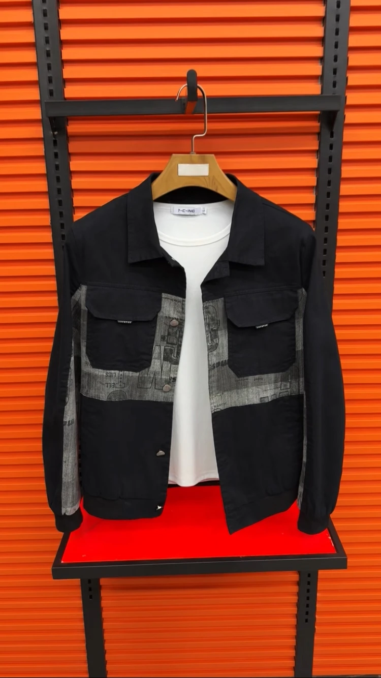 

Мужская джинсовая куртка Sli Casual с американским воротником, в стиле ретро, корейский трендовый бренд, рабочая одежда, топ с длинными рукавами, стандартный крой, весна-осень