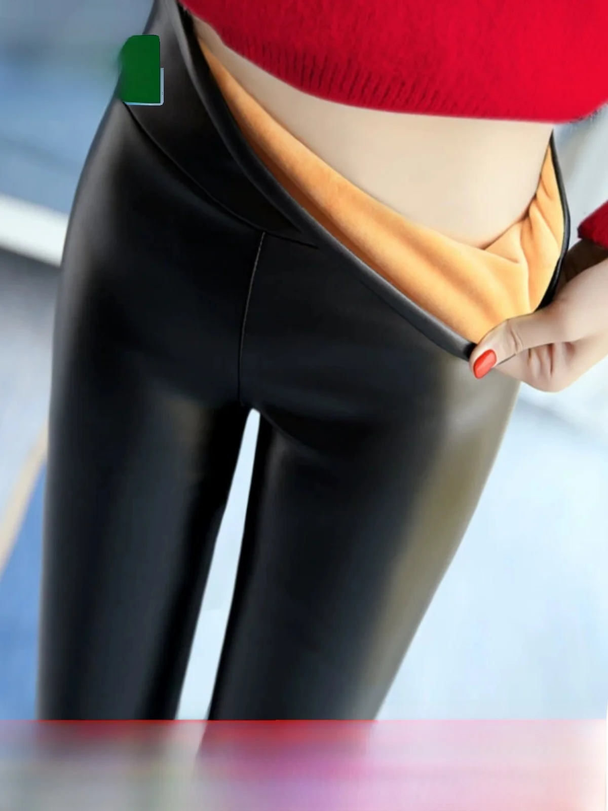 

High Waist Thiened Fce Women's Long Pants PU Leather Tight Base Layer Pants Glossy Exterior Autumn Winter New Arrival