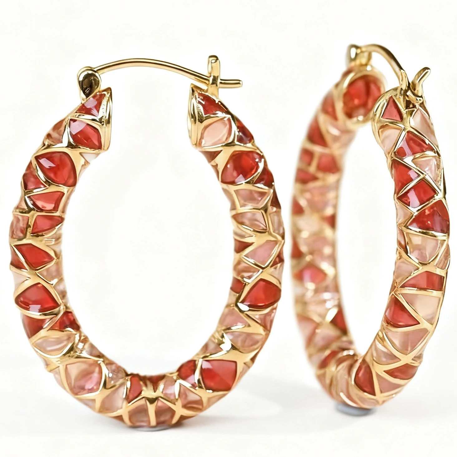 Enamel Gold-Tone Hoop Earrings Series-Where gold meets colorful gems, each pair is a unique work of art​-Rivals Fine Jewelry