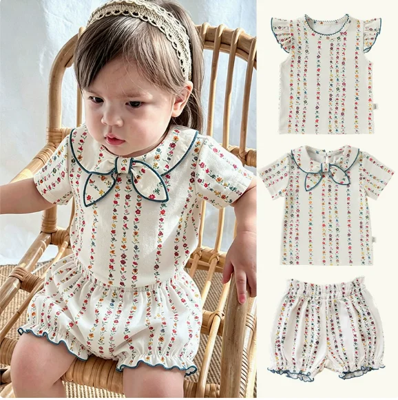 Girls' Top and Pants Set 2026 Summer Denmark New Children's Embroidered Shirt Shorts Casual Children's Clothing
