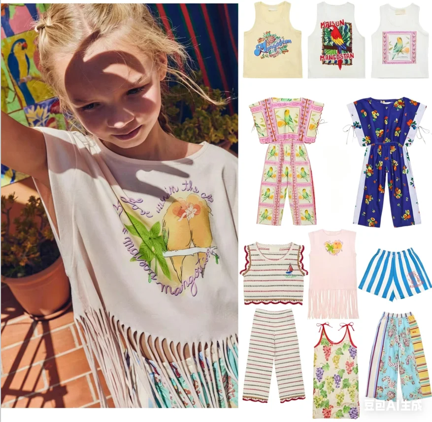 

Girl's T-shirt and Pants Set 2026 Summer New Style White Cartoon Fashion Children's Tank Top Cotton Pink Printed Cute Girl Dress