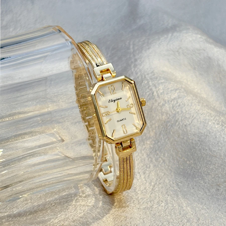 Rectangular Gold Wrist Watch for Women with Tassel Chains, a Delicate Accessory image 2