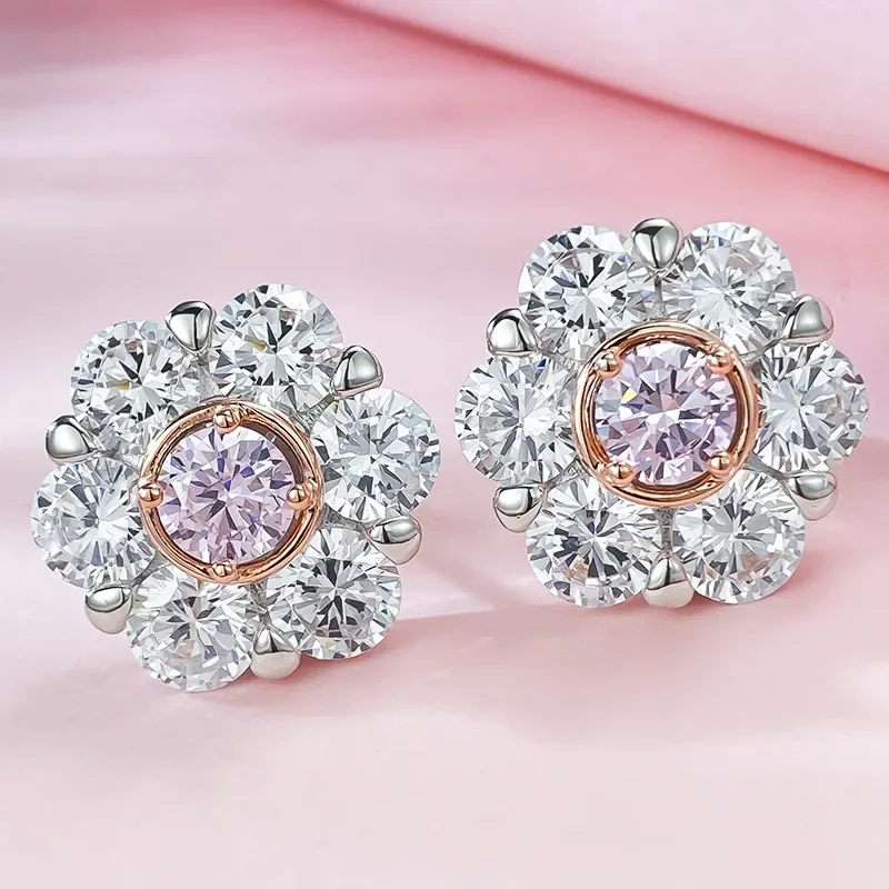 bonito rosa moissanite brincos de diamante para as mulheres 100 real 925 prata esterlina promessa brincos de casamento festa de noiva joias 01