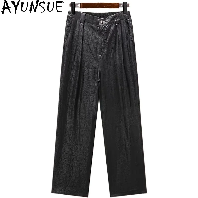 

AYUNSUE Роскошные мужские брюки из 100% натурального шелка тутового шелкопряда 2026, высококачественные черные брюки из водяной марли, повседневные брюки, мужская одежда, новинка