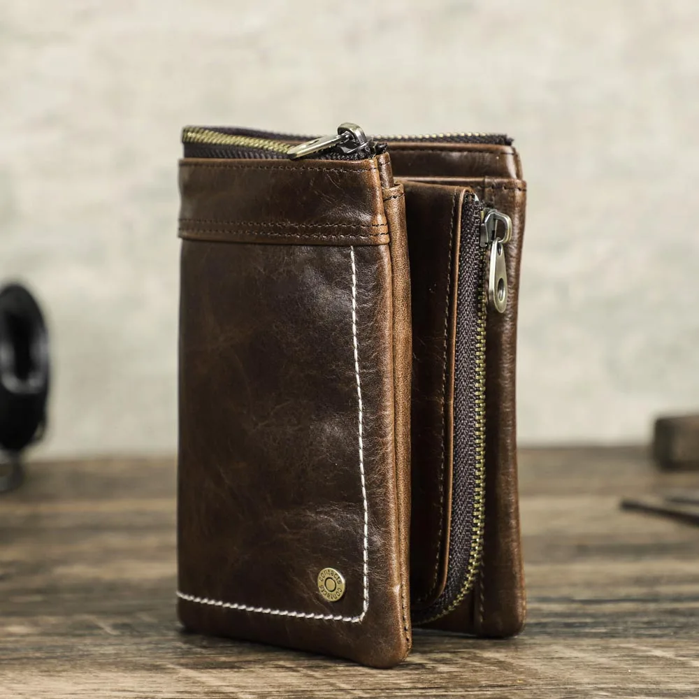 Новый многослойный кожаный двойной кошелек, мужской RFID-держатель для карт с защитой от потери Airtag, дизайн, кошелек, съемная молния, мужской клатч, кошелек для монет