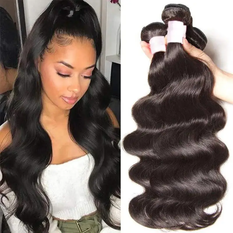 

Natural Black Body Wave Bundles Human Hair 100% Remy Virgin Hair Extensions 1/3/4 PCS Brazilian Hair Weave Bundles
