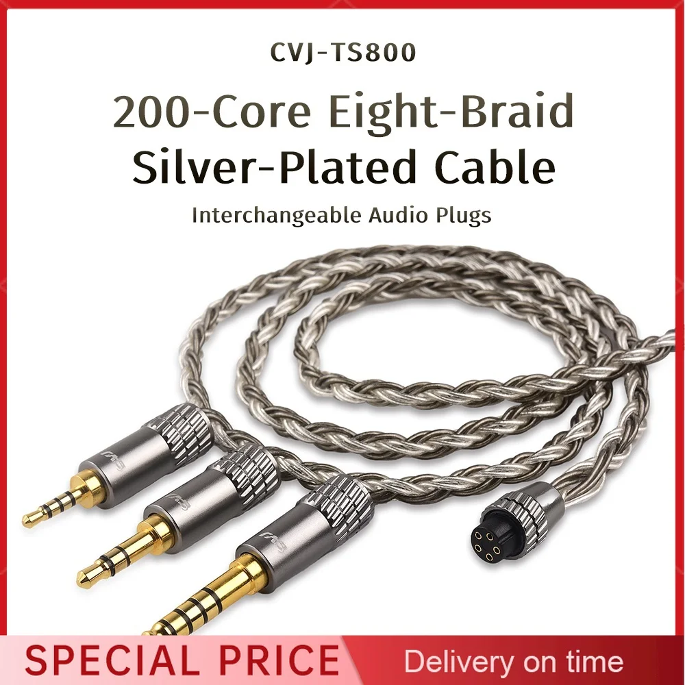 CVJ TS800 Upgrade Cable 200 Core Eight Braid Silver-Plated Cable Earphones Metal HIFI Wire 2.5/3.5/4.4mm Plug 2Pin S For Earbuds