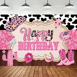 Rustic Cowgirl Birthday Party Backdrop Boho Country Happy Birthday Banner for Western Theme Birthday Decorations Baby Shower