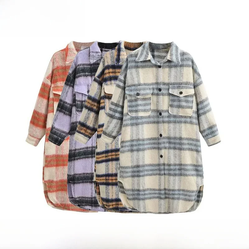 

Модное осенне-зимнее женское шерстяное клетчатое пальто, Новое поступление, ZR Sle, универсальное длинное свековое пальто средней длины, корейская версия, полиэтиленовое...