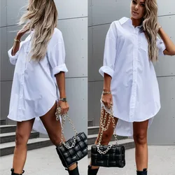 Elegant Women's White Blouse Casual Top Spring/Summer 2024 Simple Loose Fit Long Sleeve V-Neck Button Long Shirt S-XXL