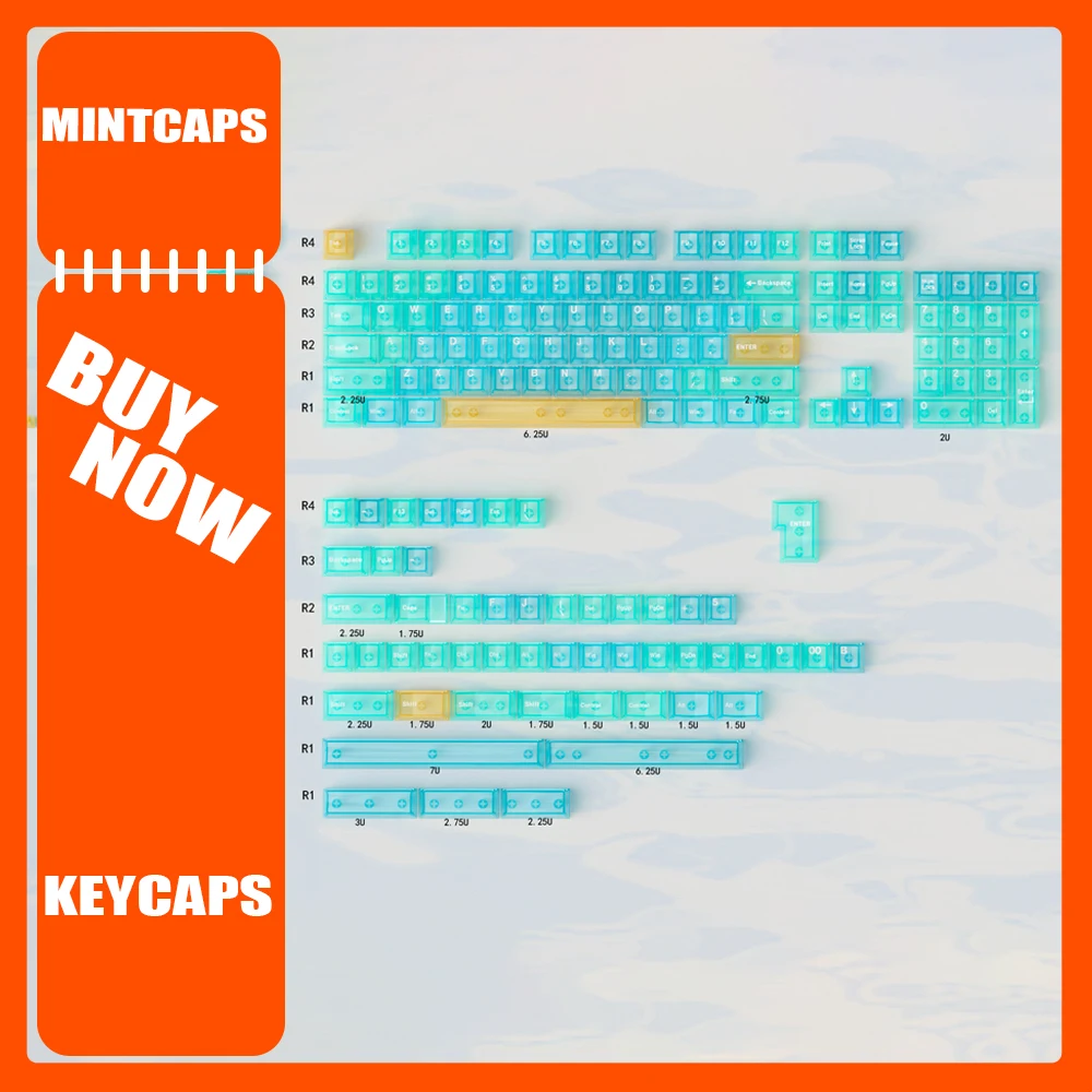 Mintcaps Keycap 156Keys High-end Transparent Pc Cherry Height Keycaps For Mechanical Keyboard Blue Gradient Pc Gamer Accessories