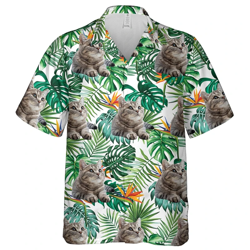 Custom Pet Cat Graphic Hawaiian Beach Shirts Cute Design Cats Face Shirt For Men Clothes Funny Customized Photos Female Blouses