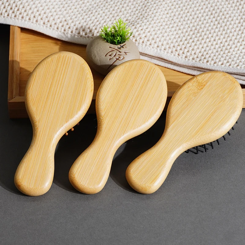 Mini peigne à cheveux écologique en bois Portable coussin d'air mignon Airbag antistatique large tête ronde dents Massage peignes brosse à cheveux