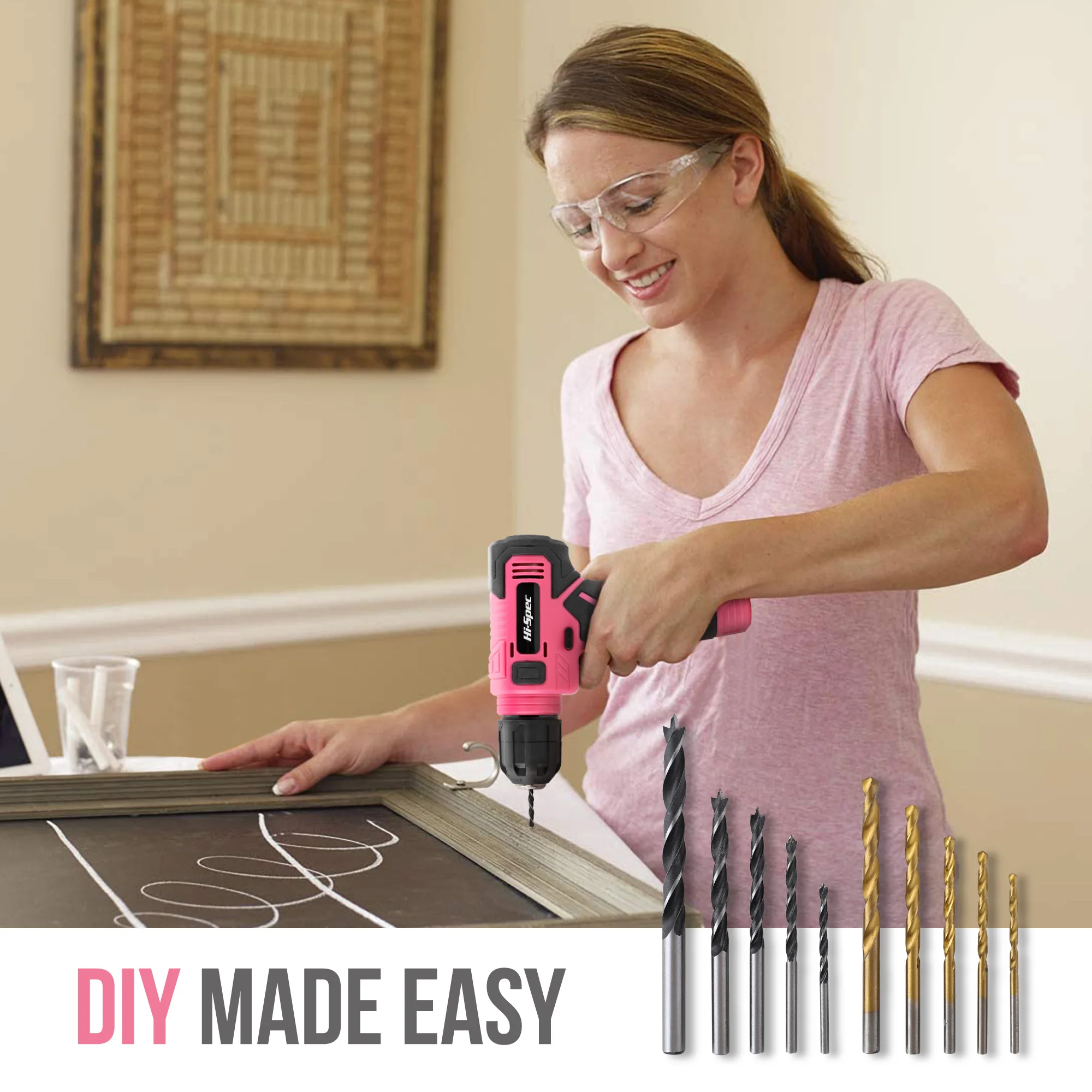 ​ مجموعات أدوات الطاقة Hi-Spec 133 قطعة مع مثقاب ليثيوم 8 فولت - مجموعة أدوات إصلاح المنزل الوردي وصندوق أدوات مغناطيسي دقيق 3 طبقات