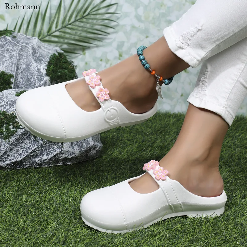 

Summer Ladies Lazy Shoes Closed-Toe Non-Slip Cosy Shoe Flower Sandals For Fashion White Slippers